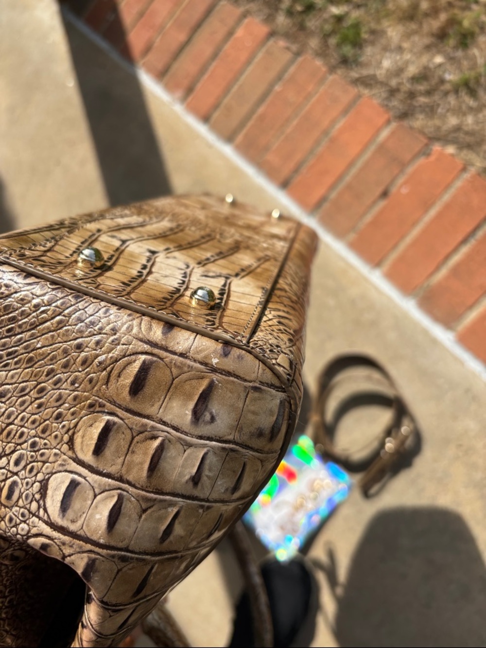 Brahmin Croc-Embossed Satchel Handbag - Brown - Picture 9 of 15